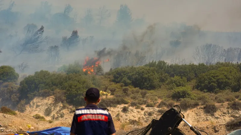 Foça'da ormanlık alanda çıkan yangın kontrol altında