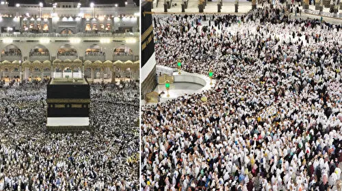 Hacı adayları Kabe'de Gazze için dua ediyor
